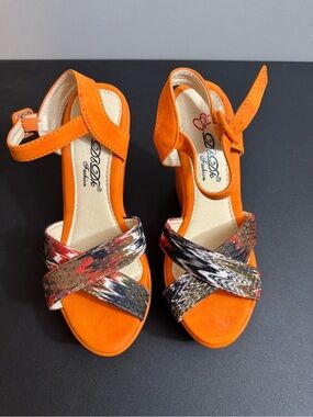 DbDk Fashion Orange Multicolor Crisscross Wedges